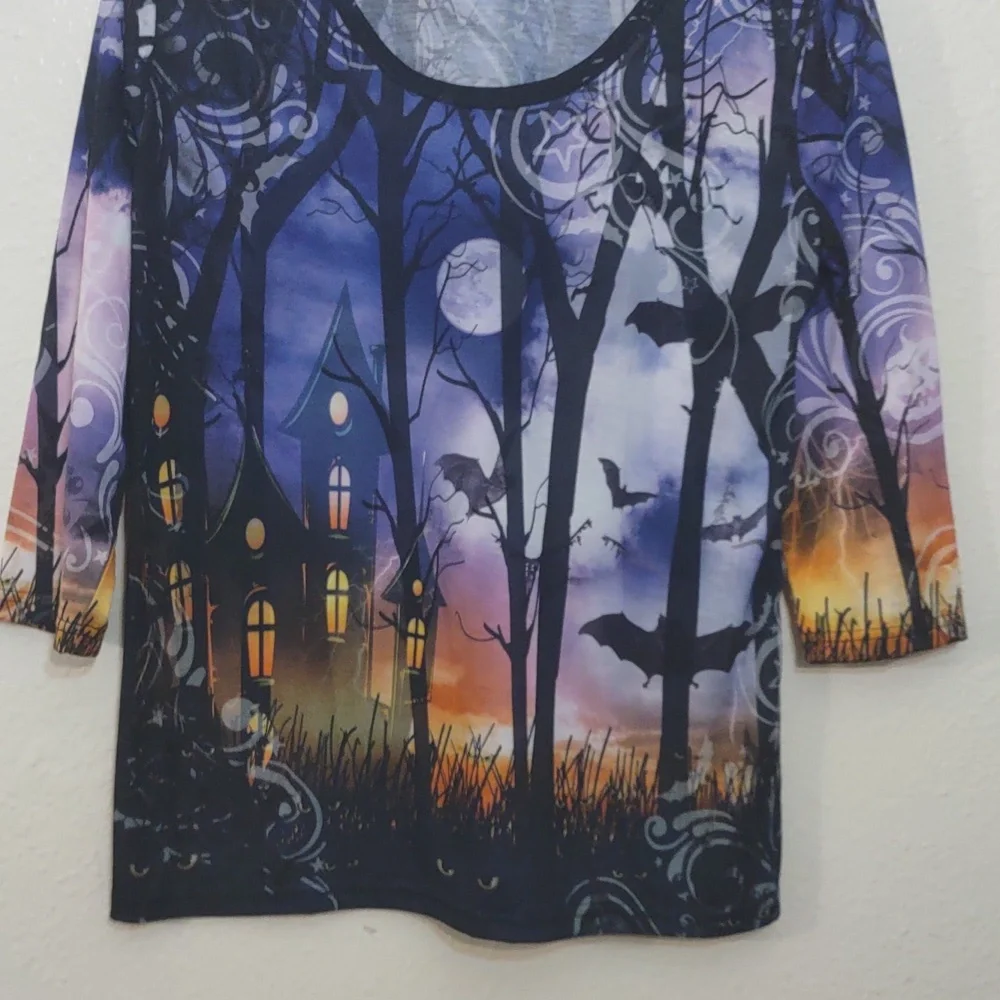 SLIGHTLY USE HALLOWEEN 3/4 SLEEVE SHIRT SIZE L (12/14) LIGHTWEIGHT - Picture 4 of 10